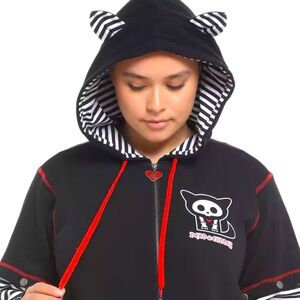 Skelanimals Kit the Cat Hoodie Full Zip Black/White Stripe  Women’s Med